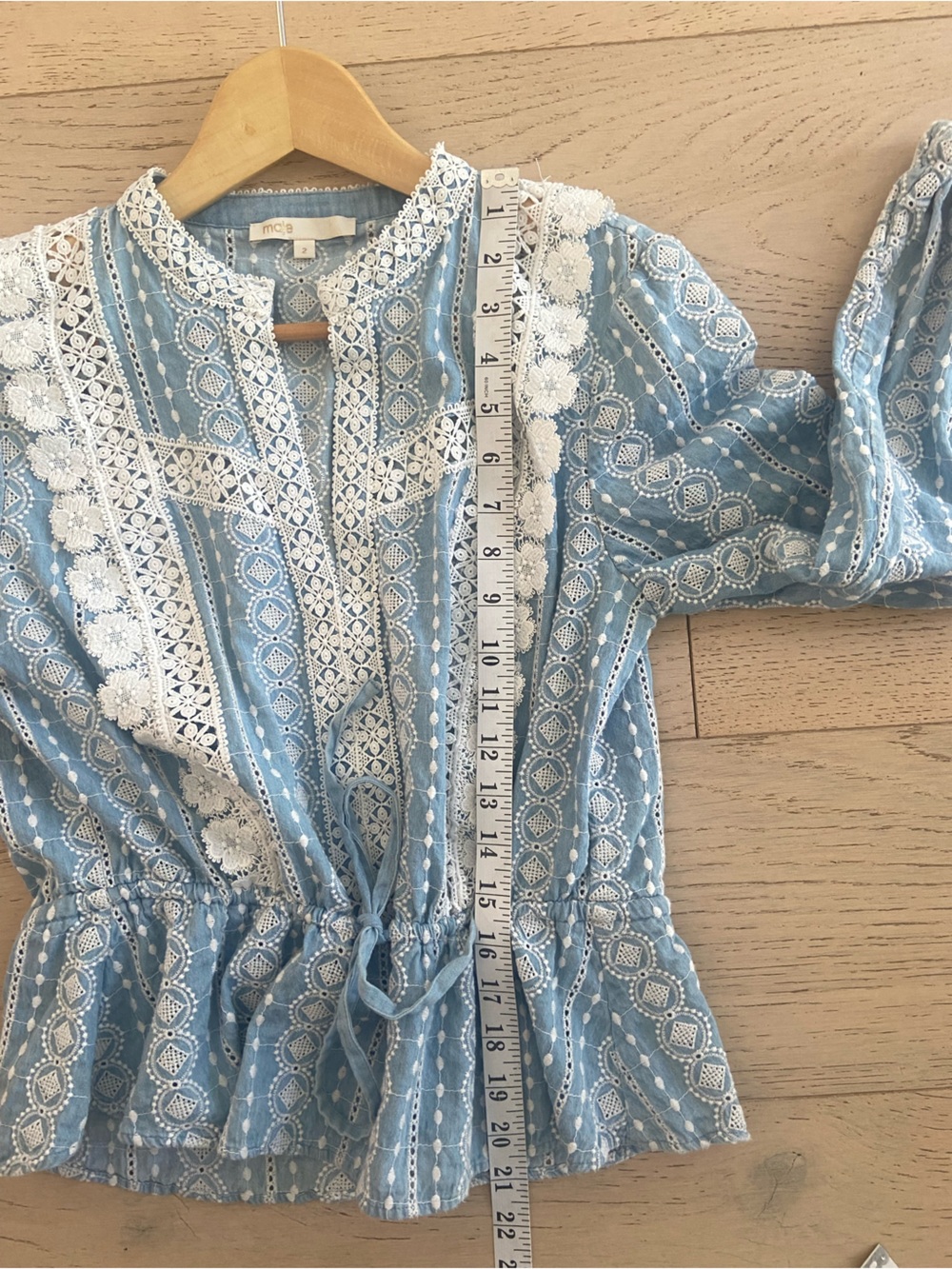 MAJE Laviata Embroidered Cotton Blouse Size Maje 2 US 6 Blue White Eyelet French - Picture 8 of 9